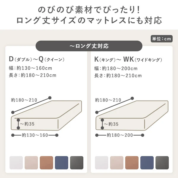 サイズバリエーション ・ 対応サイズ（〜ロング丈対応）