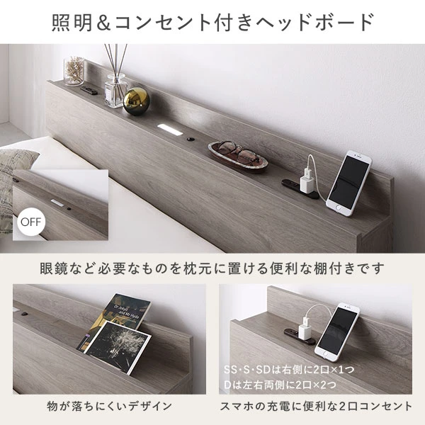 照明＆コンセント付きヘッドボード