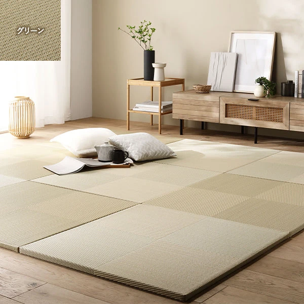 市松柄くすみカラー い草風 置き畳 ユニット畳【単色市松】82cm幅 グリーン