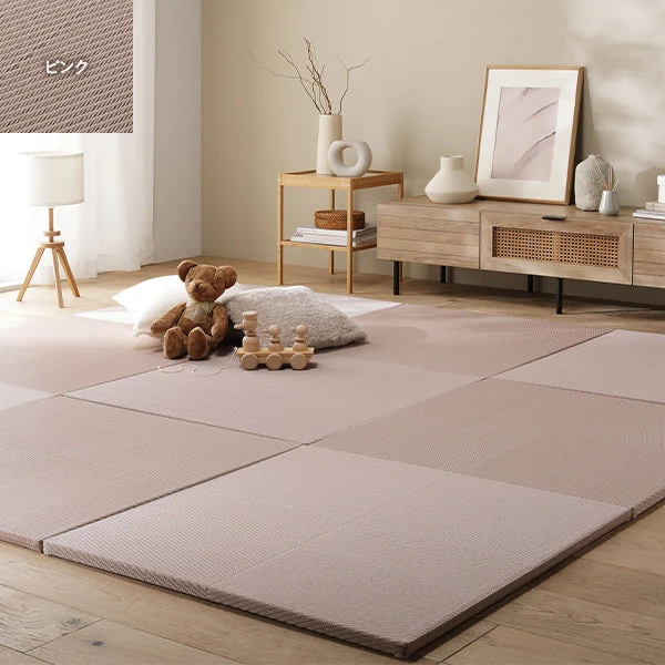 市松柄くすみカラー い草風 置き畳 ユニット畳【単色市松】82cm幅 ピンク