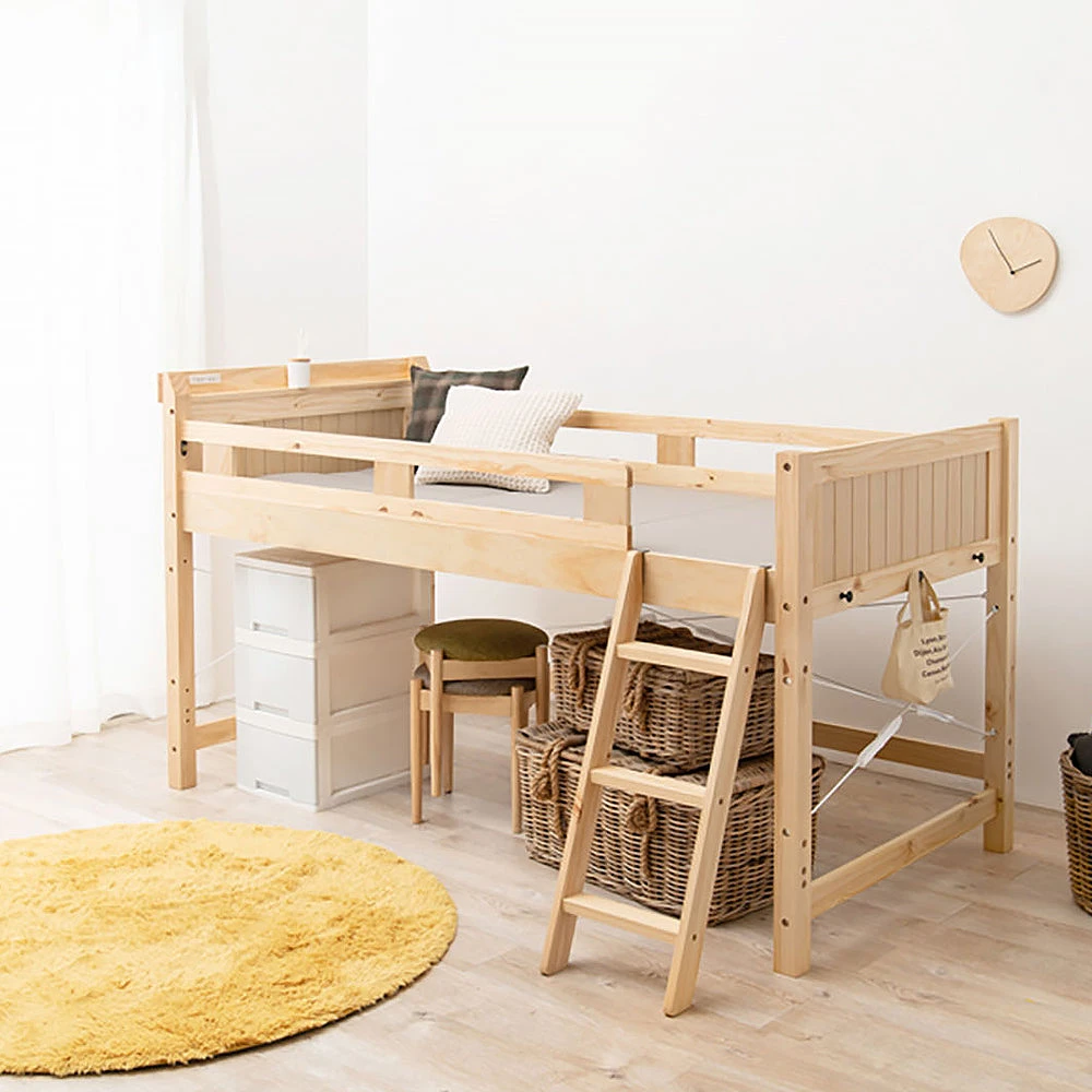 高さが選べる木製ロフトベッド シングル ナチュラル シングル ロータイプ