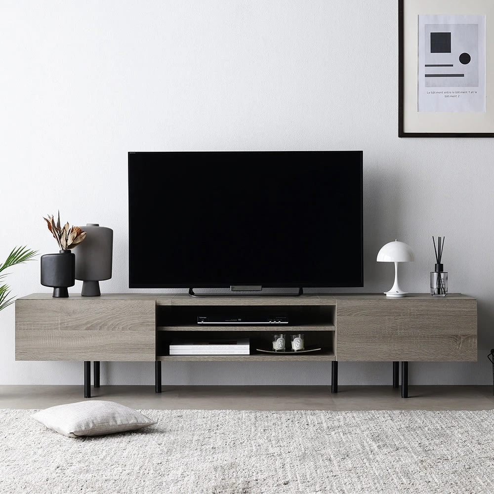 テレビボード 異素材MIXデザインの脚付きローボード グレージュ 幅180cm