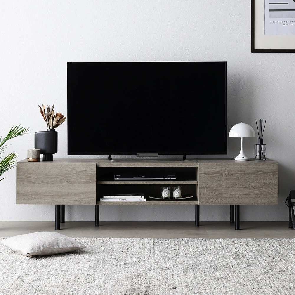 テレビボード 異素材MIXデザインの脚付きローボード グレージュ 幅150cm