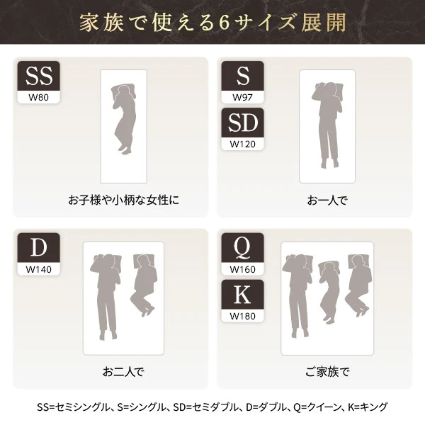 家族で使える6サイズ展開