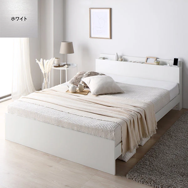 コンセント 棚付き 高さ調整すのこベッド ホワイト