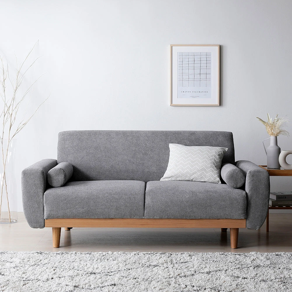 洗えるカバーリング仕様 ファブリックソファ 天然木脚 ロータイプ可 グレー 2.5人掛け単品