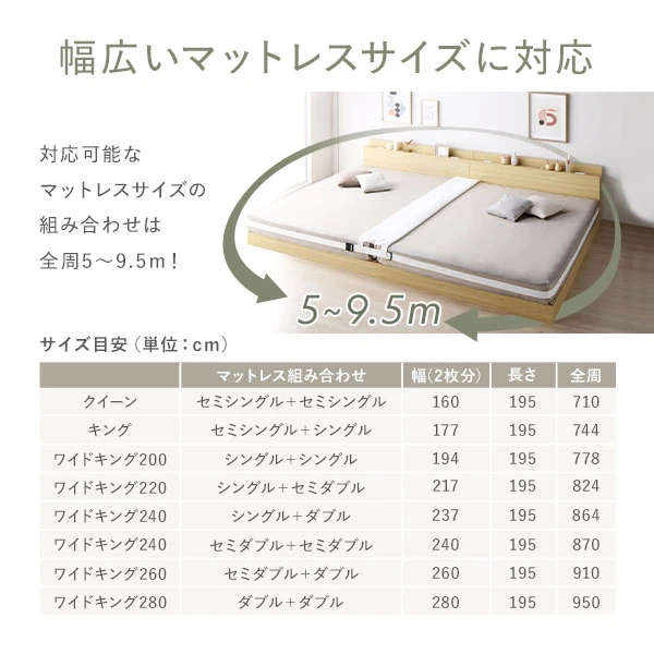 幅広いマットレスサイズに対応