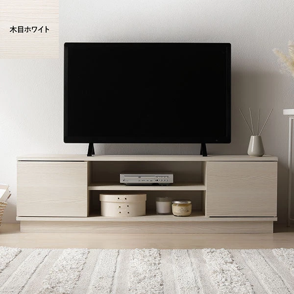 扉付きテレビボード 木目ホワイト