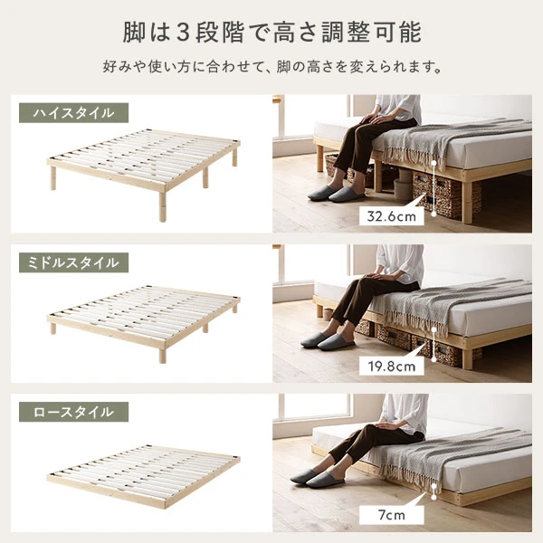 脚は3段階で高さ調整可能