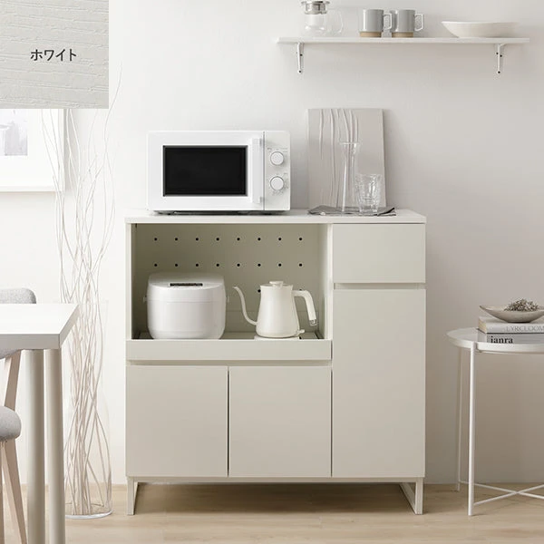 異素材MIX キッチンカウンター 90cm幅 ホワイト