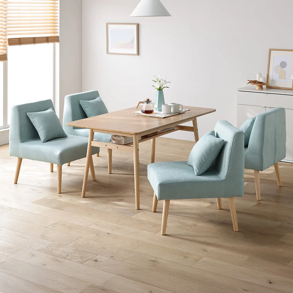 ダイニング5点セット 幅140cm 棚付きテーブル付き ライトブルー 4人掛け 5点セット