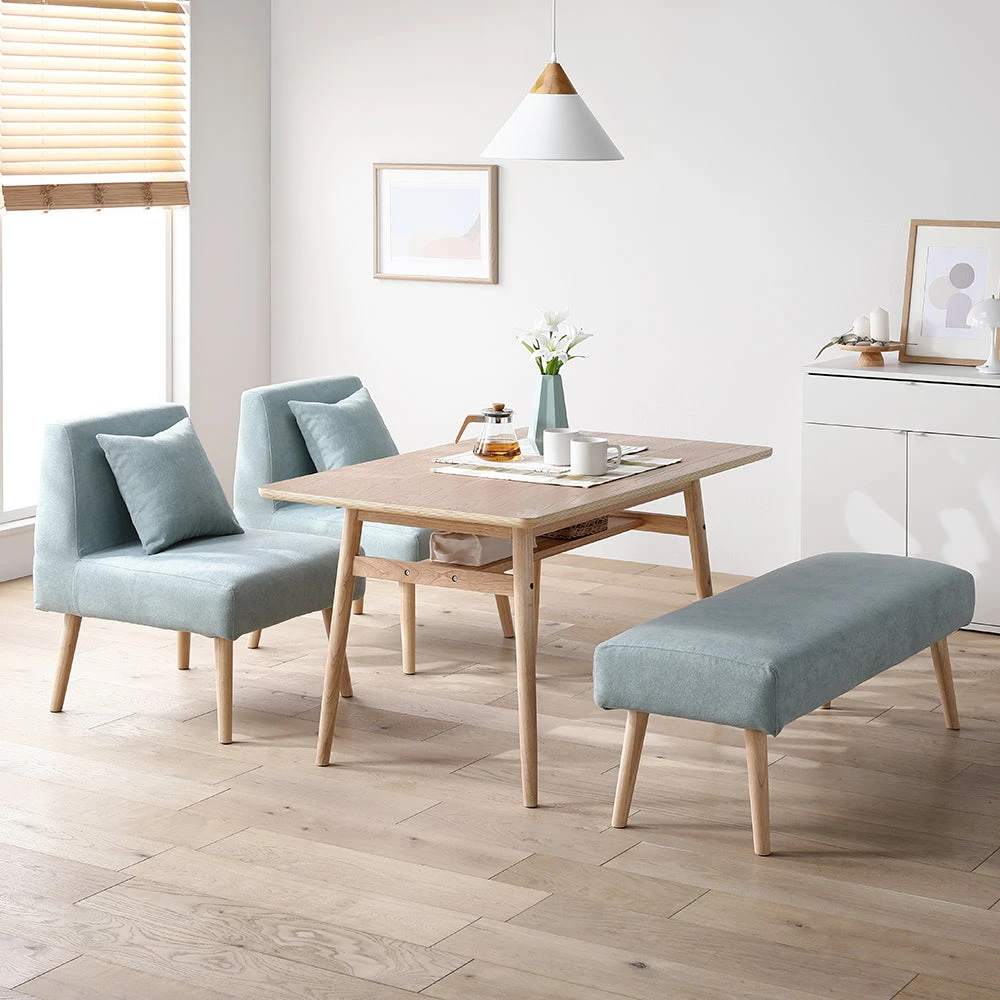 ダイニング4点セット 幅120cm 棚付きテーブル付き ライトブルー 4人掛け 4点セット