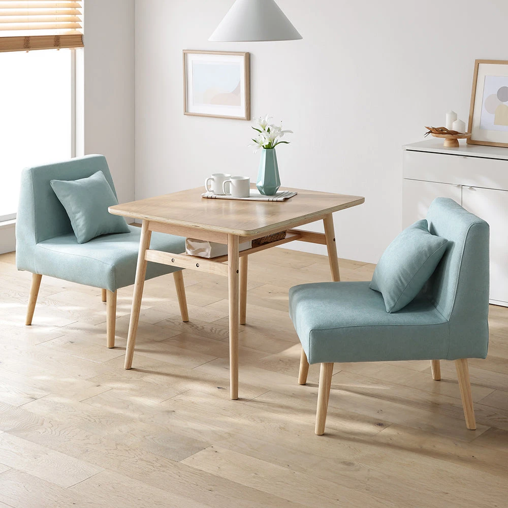 ダイニング3点セット 幅85cm 棚付きテーブル付き ライトブルー 2人掛け 3点セット