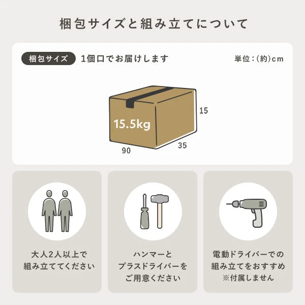 梱包サイズと組み立てについて