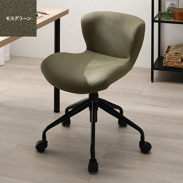 デスクチェア モスグリーン（ブラック脚） スエード調生地
